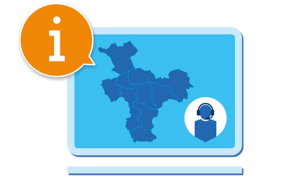 regiokaart blauw met callcenter poppetje