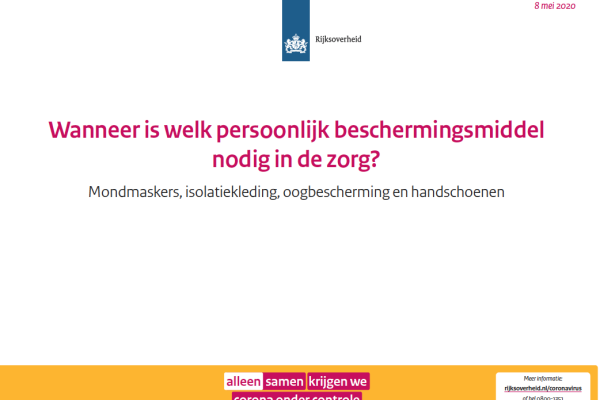 Voorkant van factsheet 'wanneer is welk persoonlijk beschermingsmiddel nodig in de zorg'