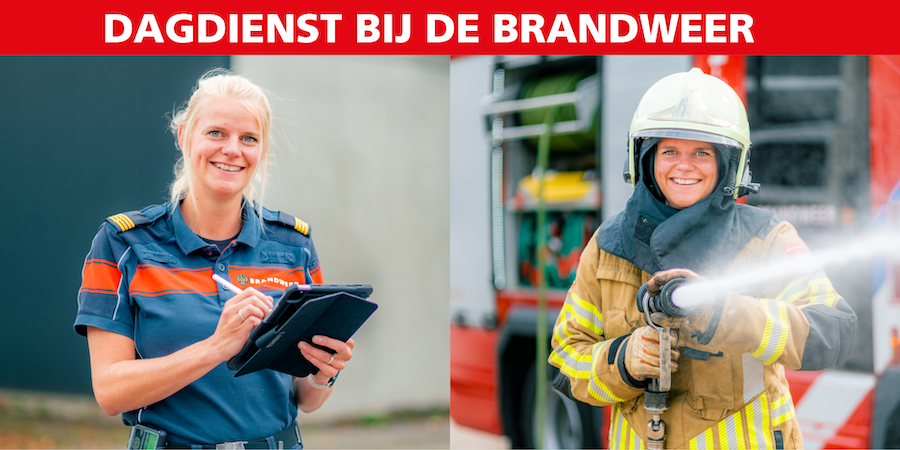 Collega van de dagdienst in haar reguliere werk in operationeel uniform en repressieve werkzaamheden in bluspak